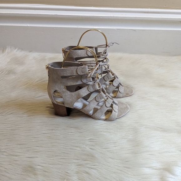 Marc Fisher tan sued Paradox lace up gladiator block heel sandals size 7 - Picture 3 of 5